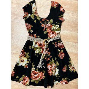 Wow! Iris Black Floral A-Line Dress Fit & Flare
